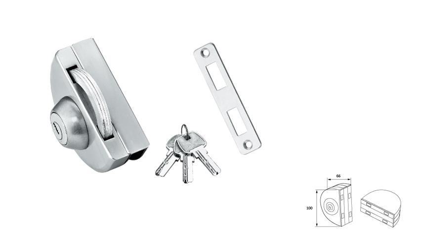 Oval central glass lock,single,glass-wall